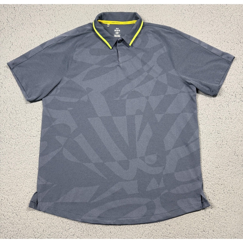 Under Armour Steph Curry Polo Shirt Mens Large Blue Fitted Geometric Print